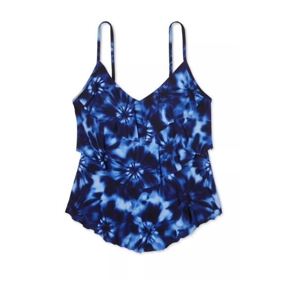 Aqua Green Navy Tie Dye Tiered Tankini Top NWT - Picture 3 of 12